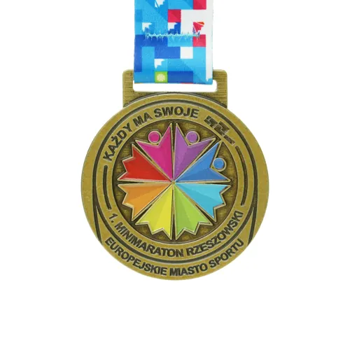 Cast medal with UV printing — the logo in full colour on the surface of the medal