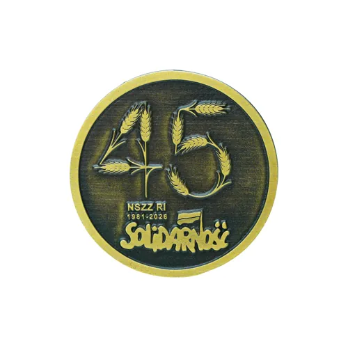 Commemorative coin with UV printing — a colourful logo on a metal disc