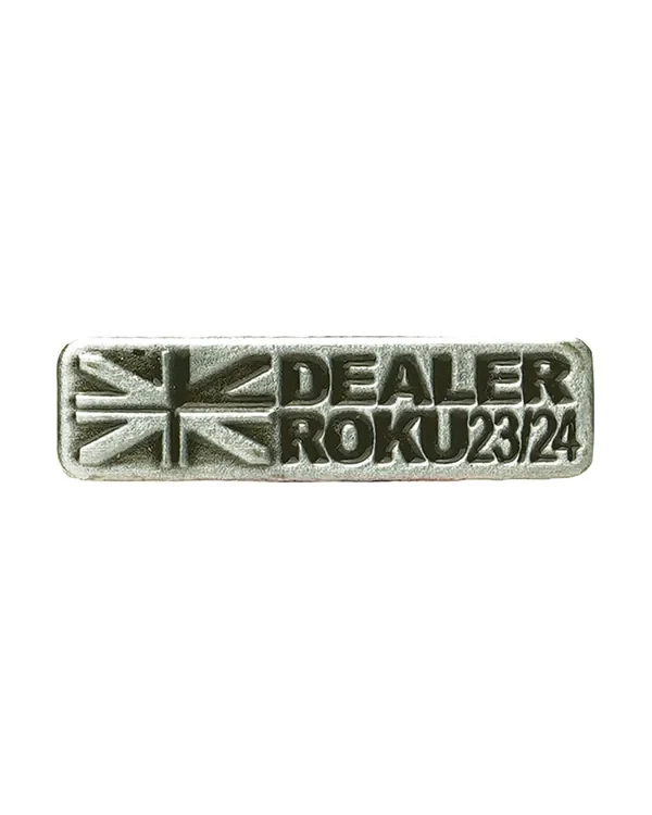 Corporate “Dealer of the Year 23/24” pin — oxidised silver casting with raised lettering, an award for a sales partner